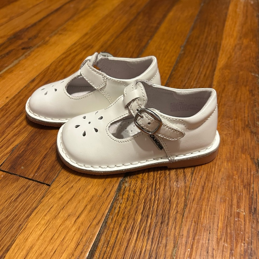 L'Amour White Kids Dress Shoes with Buckle